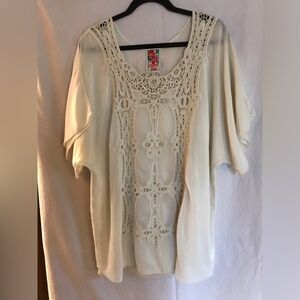 Johnny Was sheer blouse with heavy lace detail